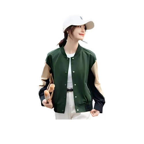 Mo Han Yi Mei Baseball Jacket Women's Green Khaki & Black