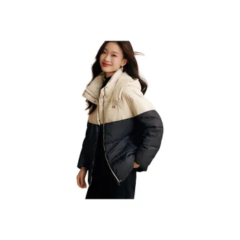Mo Han Yi Mei Puffer Jacket Women's Deep Navy Blue & Light Khaki