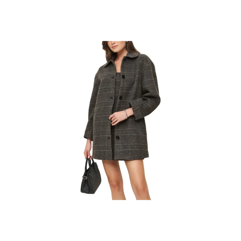 REFORMATION Irene Jacket Coats Women's Charcoal Gray Plaid-0