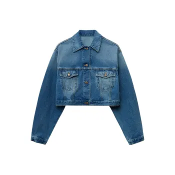 PRADA Logo Patch Cropped Denim Jacket