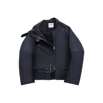 COURREGES SS24 MODULAR GRAINED LEATHER BIKER JACKET Leather Jacket Women's BLACK/Black