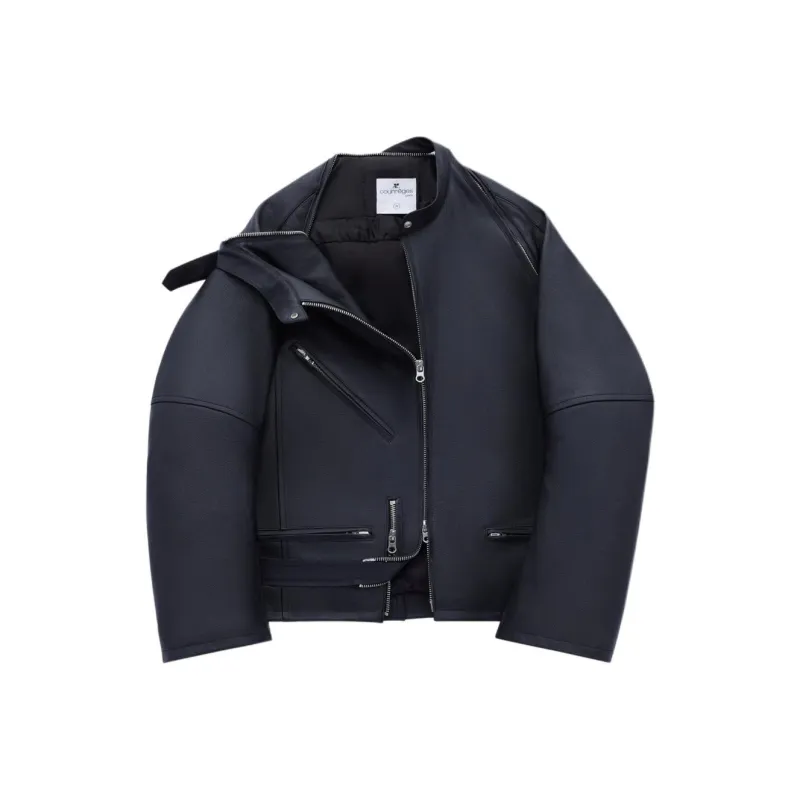 COURREGES SS24 MODULAR GRAINED LEATHER BIKER JACKET Leather Jacket Women's BLACK/Black-0