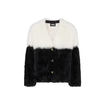 KARL LAGERFELD FW23 Velvet-feel Coat Women's Black White