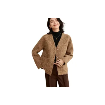 Mo Han Yi Mei Velvet feel Coat Women's Green Coffee Color