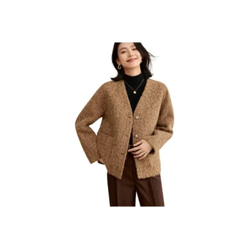 Mo Han Yi Mei Velvet feel Coat Women's Green Coffee Color