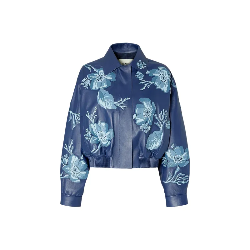 FENDI SS25 Leather Jacket Women's Blue-0