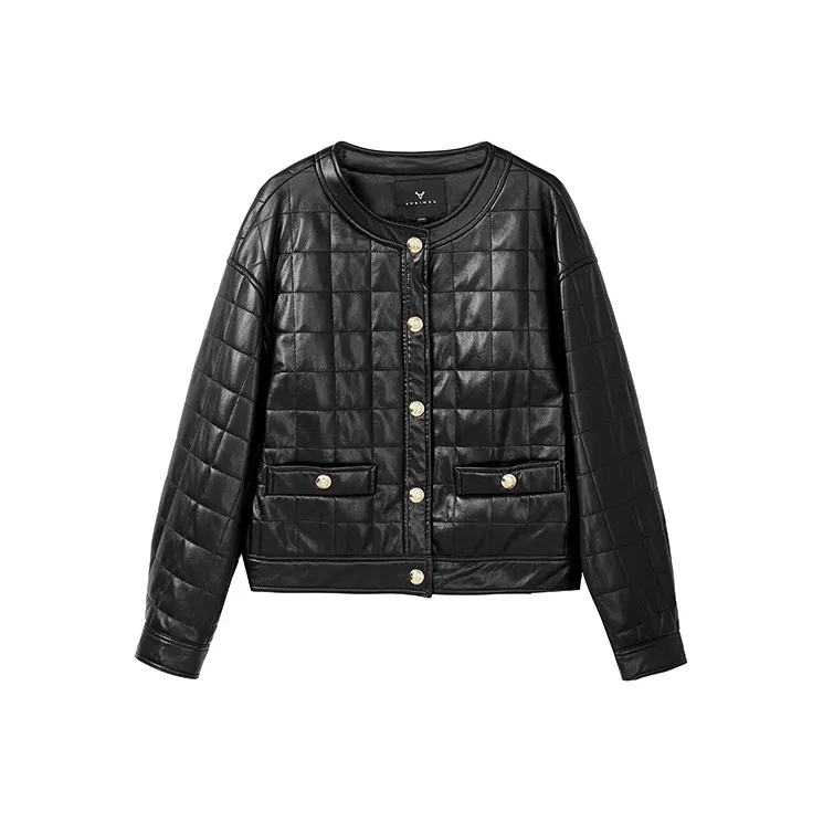 Yu Qianwen Leather Jacket Women's Black-0