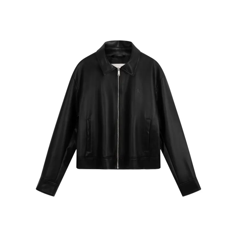CALVIN KLEIN Leather Jacket Women's Space Black-0
