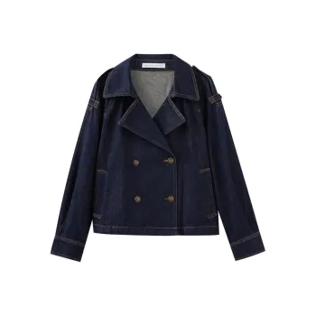 SHUIYUNJIAN Cropped Coats Women's Navy Blue