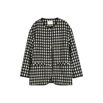 SOLIGHTER Velvet-feel Coat Women's Black White Plaid