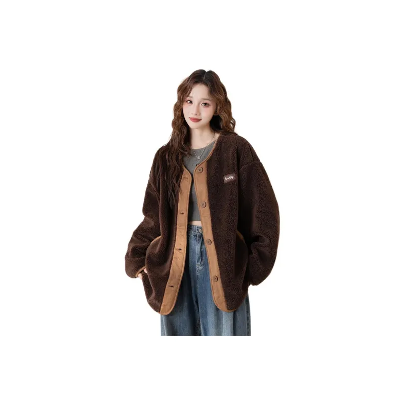 Tonlion Velvet feel Coat Women's Coffee-0