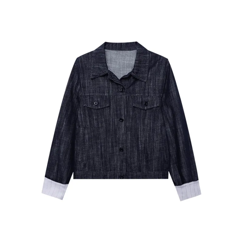 CHARM PICK Denim Jacket Women's Dark Blue-0