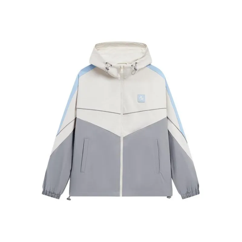 XTEP Trench Coat Women's Muddy Gray/Cotton White/Azure Blue-0