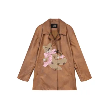ELF SACK Leather Jacket Women's Patchy Yellow Coffee