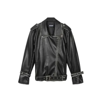 FORNI Leather Jacket Women's Matte Black