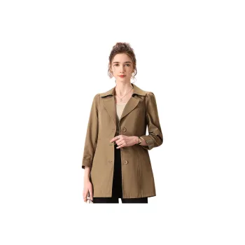 FENHONGMALI Trench Coat Women's Green