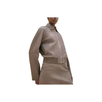 HERMES Leather Jacket Women's Gray