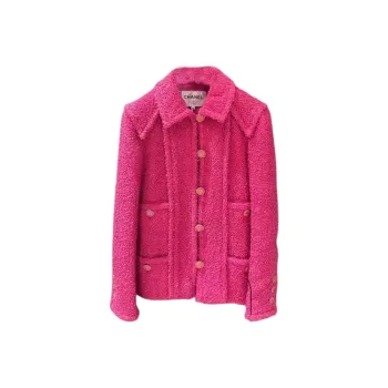CHANEL Velvet-feel Coat Women's Pink
