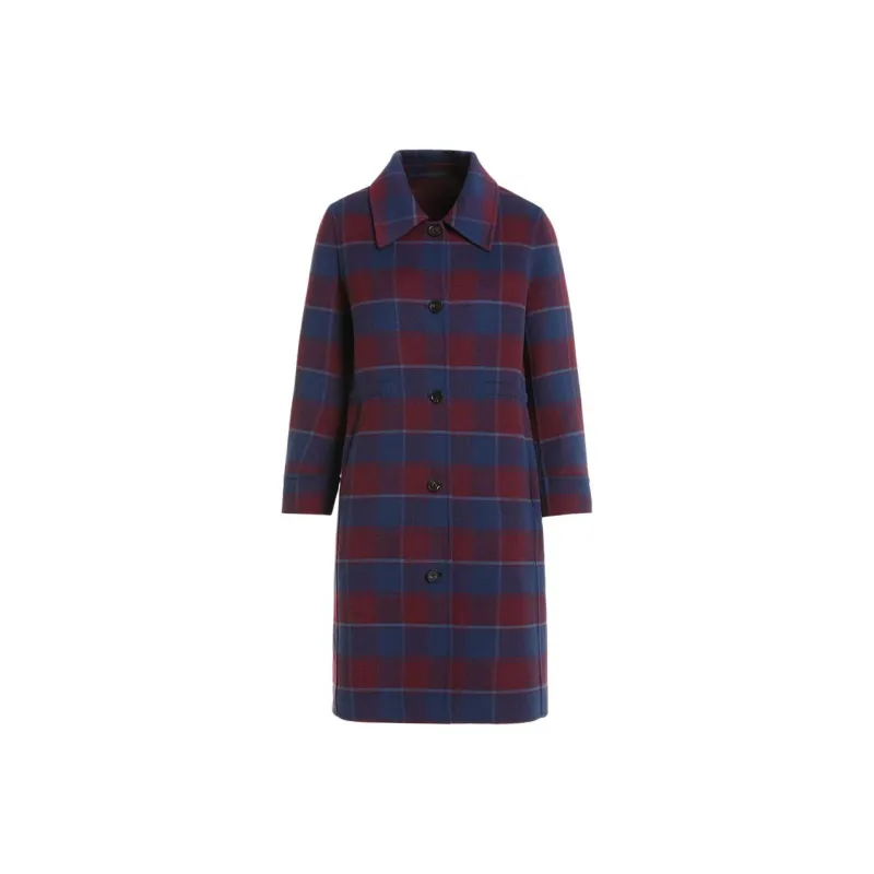 QIAOWANNI Coats Women's Red Blue Hazy Plaid-0
