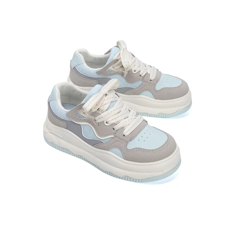 HUANQIU Coverage Abrasion Resistant Lightweight Low Top Skateboard Shoes Women's Blue Gray-3