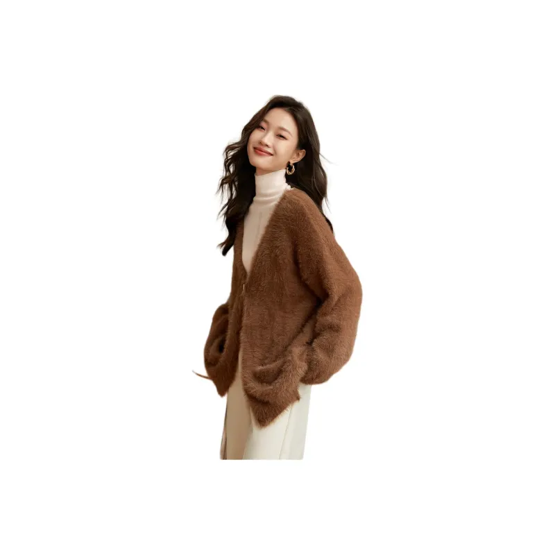 Mo Han Yi Mei Velvet feel Coat Women's Coffee-0