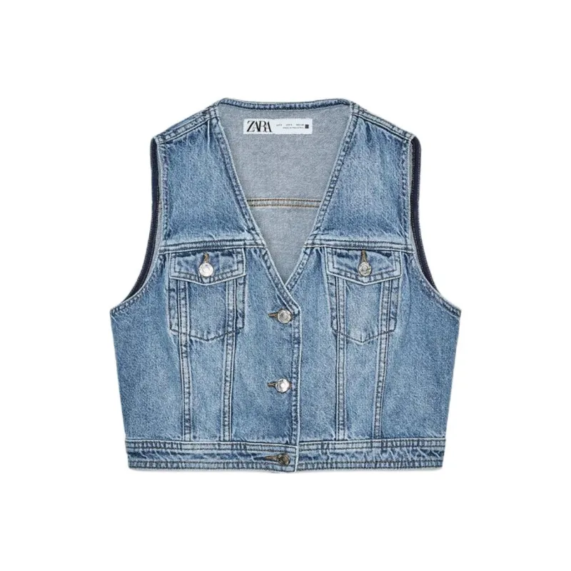 ZARA Vests Women's Medium Blue-0