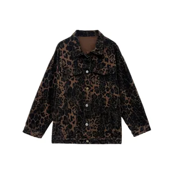 Icicofficial Denim Jacket Women's Leopard Print Denim Outfit