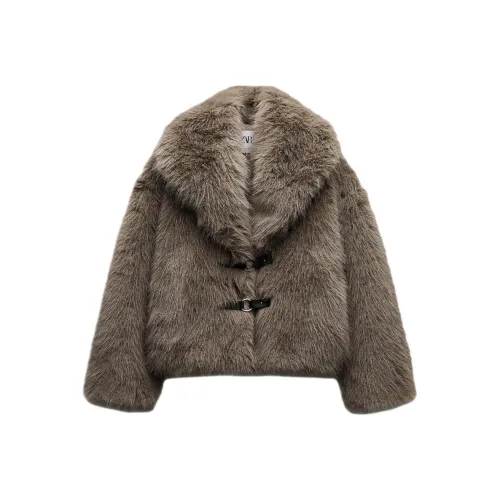 ZARA Velvet feel Coat Women's Brown/Dark Taupe