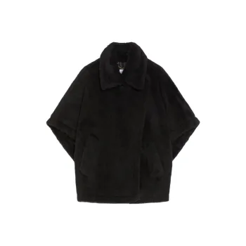 MaxMara Tebe1 Collection Teddy Fabric Short Cloak Cloaks Women's Black