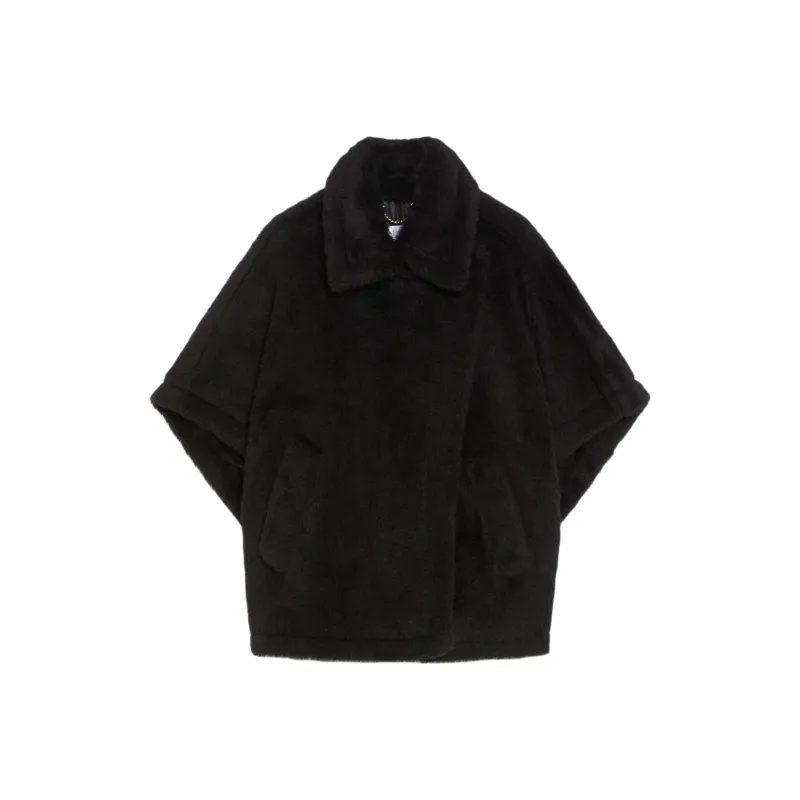 MaxMara Tebe1 Collection Teddy Fabric Short Cloak Cloaks Women's Black-0