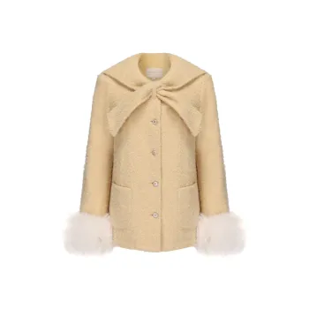 CHIWAWAMEME Velvet feel Coat Women's Custard