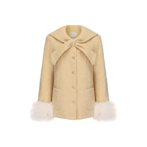 CHIWAWAMEME Velvet feel Coat Women's Custard
