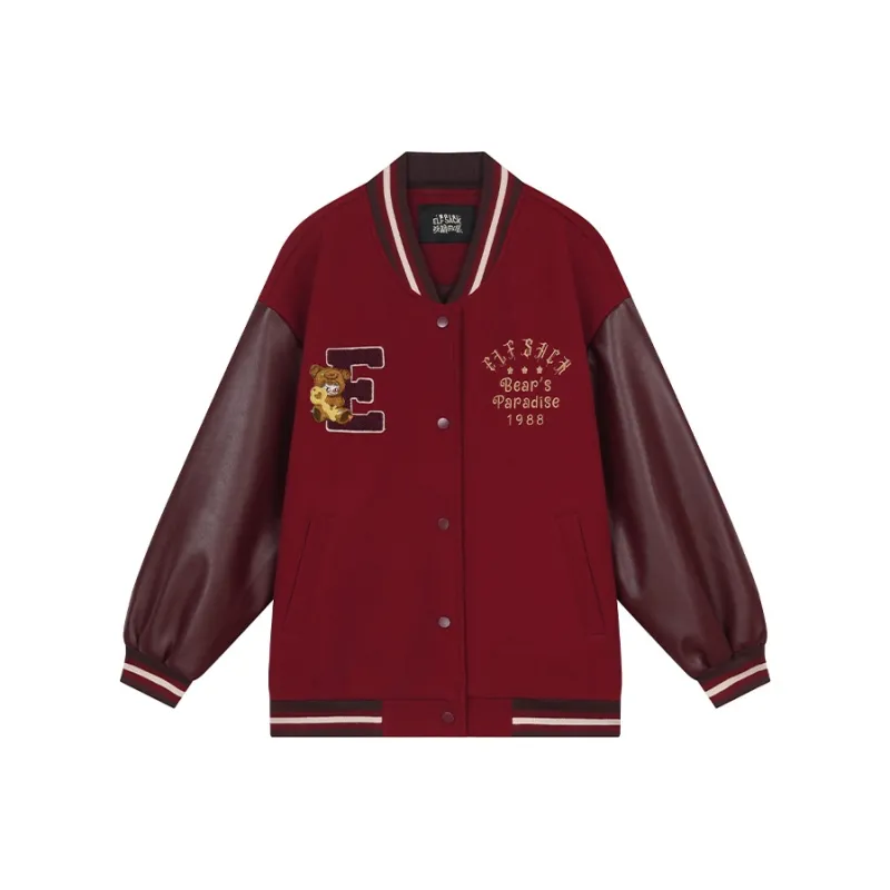 ELF SACK Baseball Jacket Women's Bear Burgundy-0