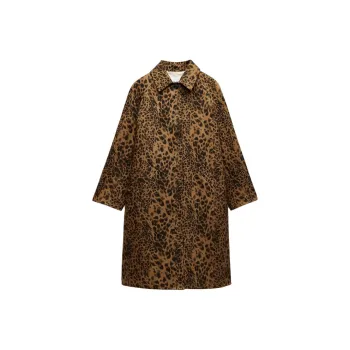 ZARA ZW Series Trench Coat Women's Leopard/Brown Yellow