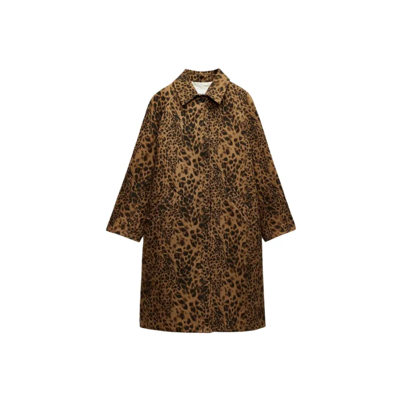 ZARA ZW Series Trench Coat Women's Leopard/Brown Yellow-0