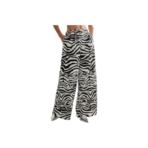 NASTY GAL Zebra Print Tailored Cut Out Detail Trouser Casual Pants Women's Monochrome