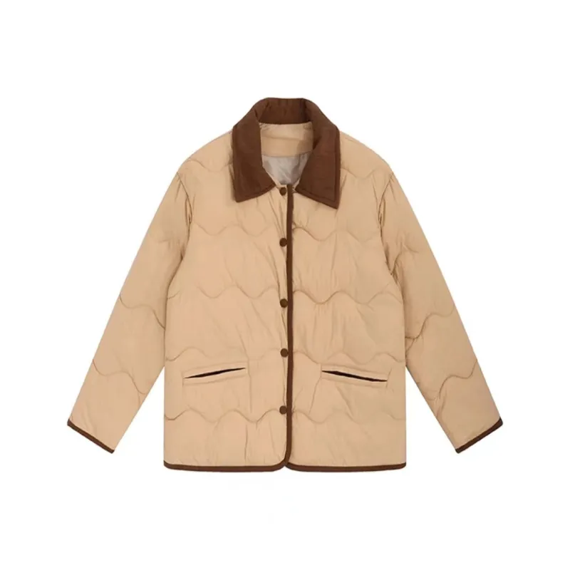 PAZZO Patchwork Corduroy Lapel Loose Fit Thermal Puffer Jacket Women's-18