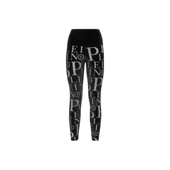 PHILIPP PLEIN Velvet Logo print High waisted Leggings