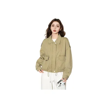 FAWENXIANGZI Denim Jacket Women's Khaki Green