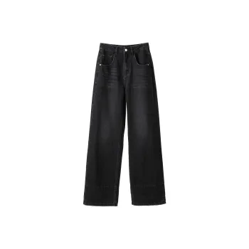 Fstudio Fall And Winter Korean Style 100% Cotton Plaid Multicolor Denim Casual Pants Women's Black
