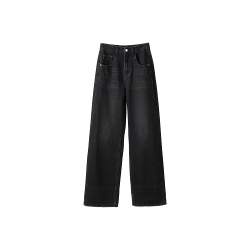 Fstudio Fall And Winter Korean Style 100% Cotton Plaid Multicolor Denim Casual Pants Women's Black