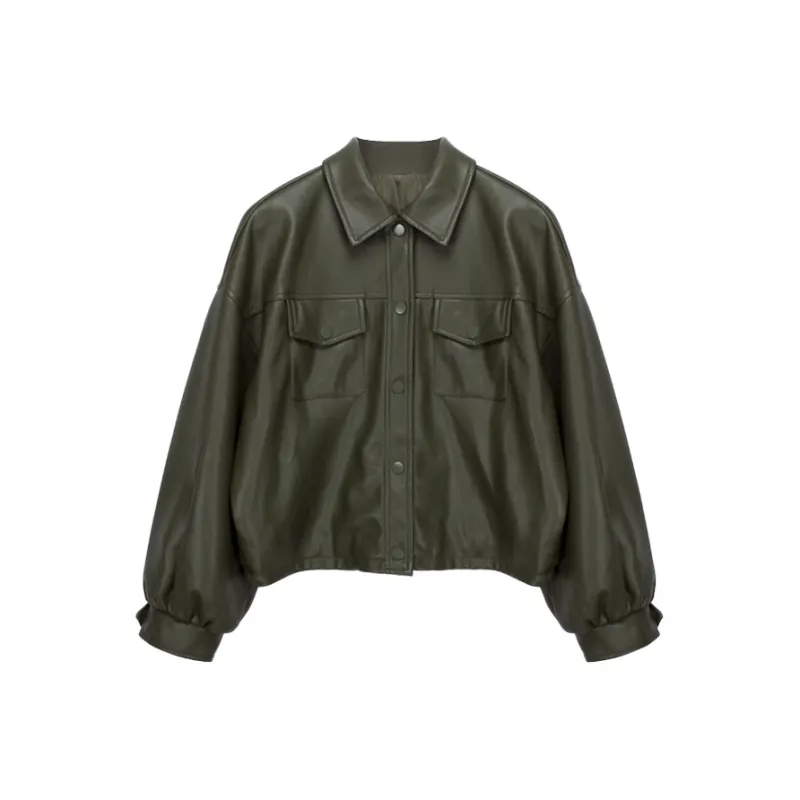 COMBO Leather Jacket Women's Green-0