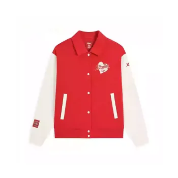 XTEP Sports Life Collection Baseball Jacket Women's Enchanted Red/Mountain Moon White