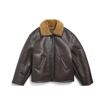 Balenciaga SS25 Leather Jacket Regular Fit Women's Brown