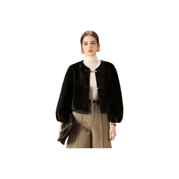 FENHONGMALI Velvet feel Coat Women's Black