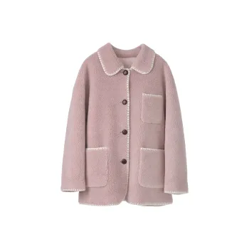 Fstudio Multicolor Deerskin Top Fall And Winter Lambswool Coat Women's Pink