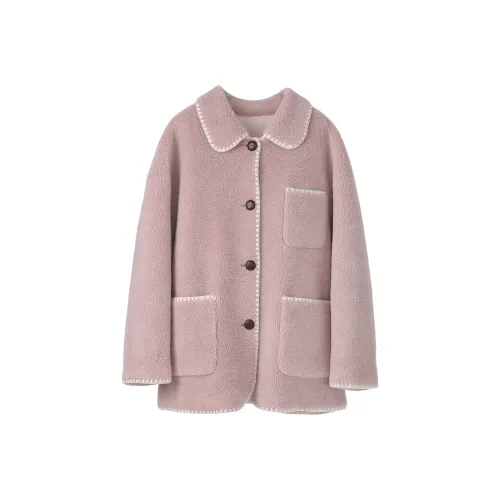 Fstudio Multicolor Deerskin Top Fall And Winter Lambswool Coat Women's Pink