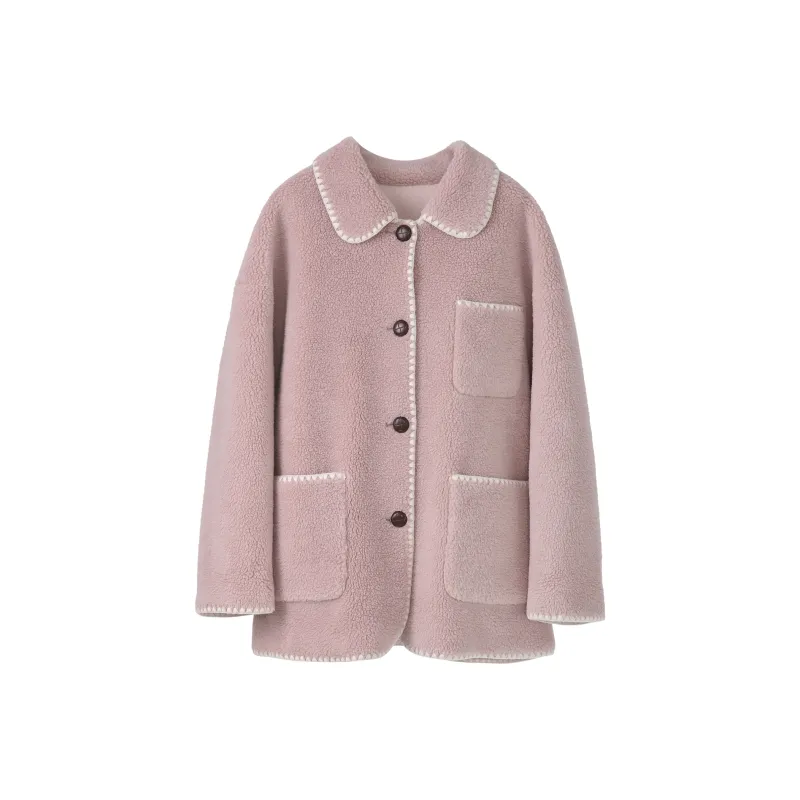 Fstudio Multicolor Deerskin Top Fall And Winter Lambswool Coat Women's Pink-0
