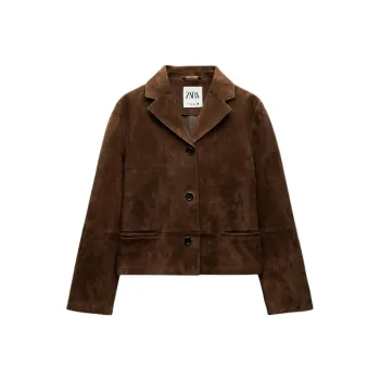 ZARA ZW Series Leather Jacket Women's Brown