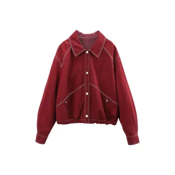 A Paradise For Awakening Denim Jacket Women's Burgundy